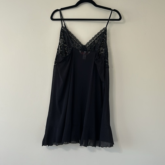 Cacique Black Sheer Lace Lingerie Nighty Woman 18/20 Bow Front Lettuce Hem Slip - Picture 5 of 12